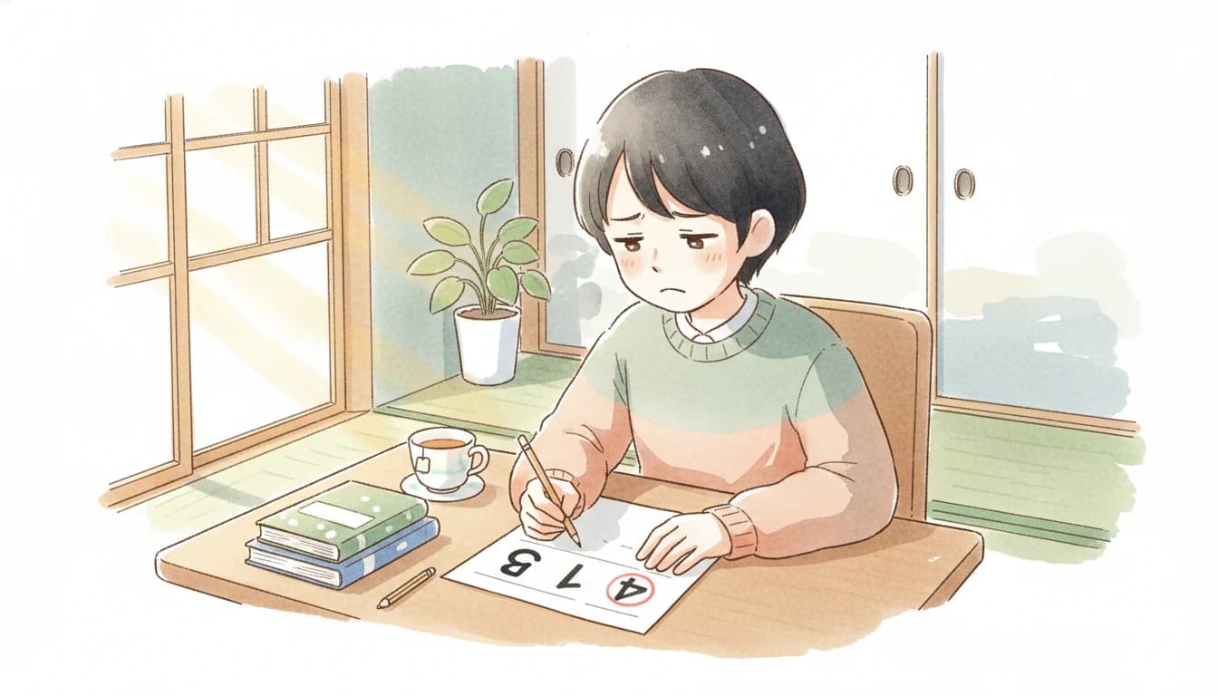 偏差値30台後半の模試結果を前に決意する中学生のイラスト