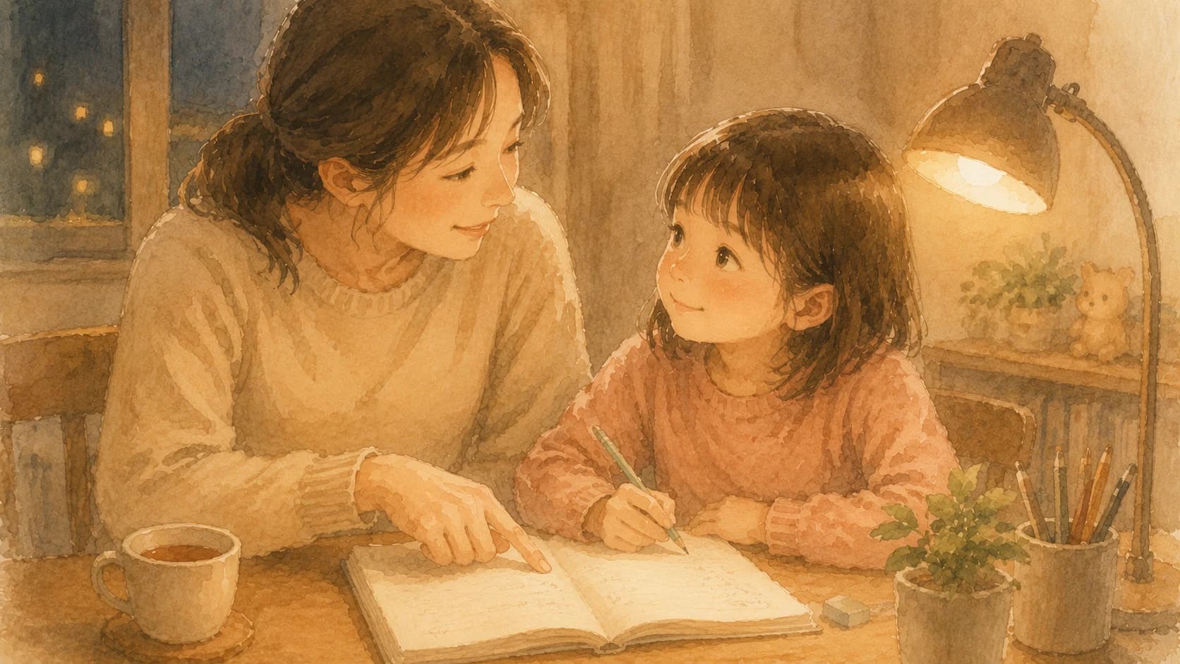 結果ではなく過程を認める保護者と子どもの会話のイラスト