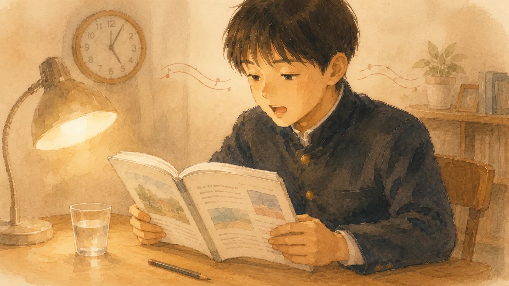 毎日5分の音読で読む速度を上げる中学生のイラスト
