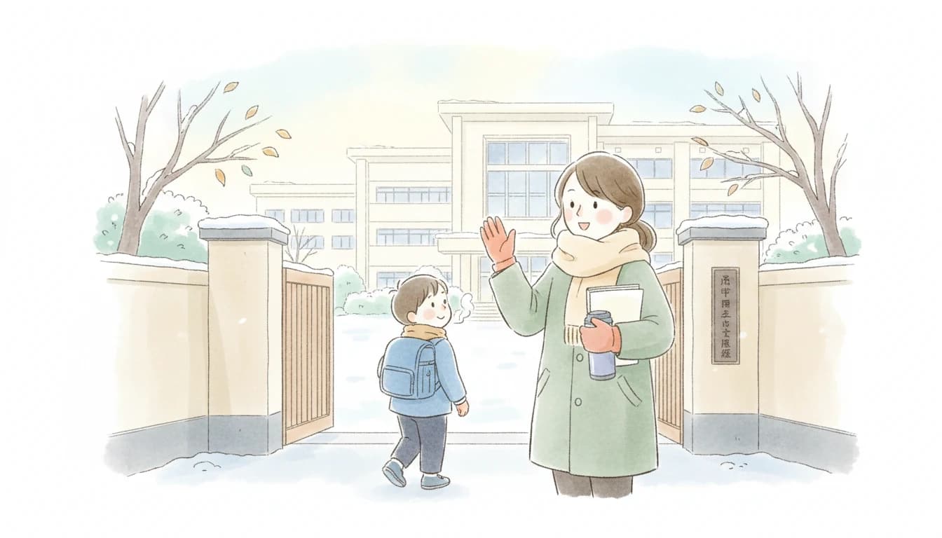 入試当日に応援に来た先生のイラスト