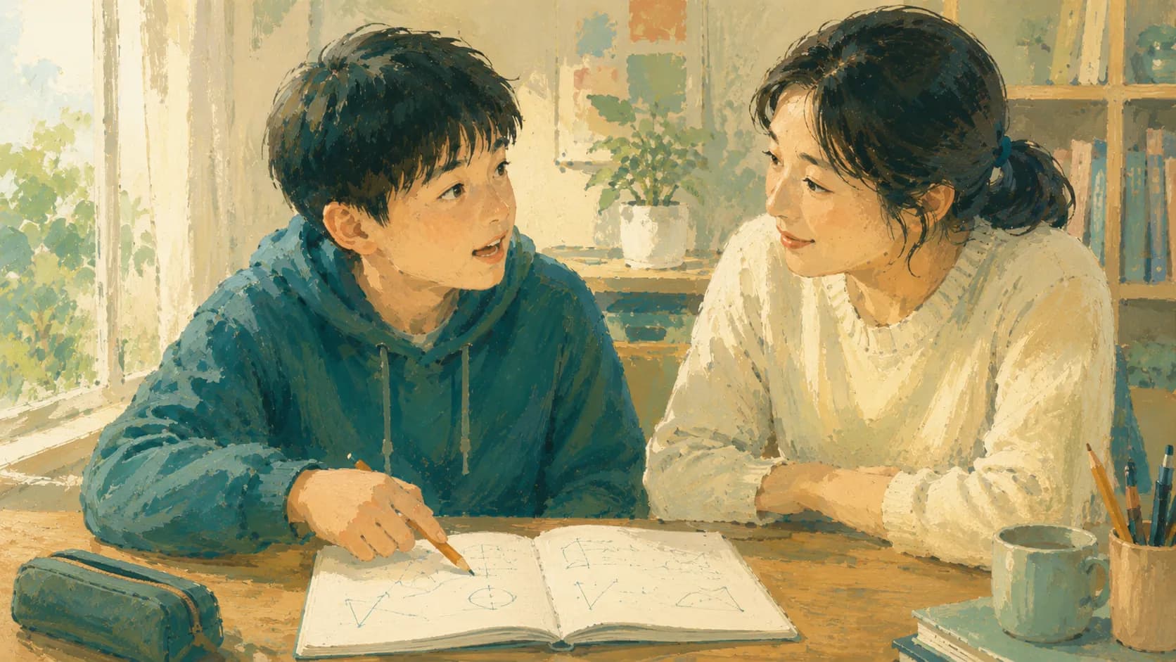 子どもの説明を冷静に聴く保護者のイラスト