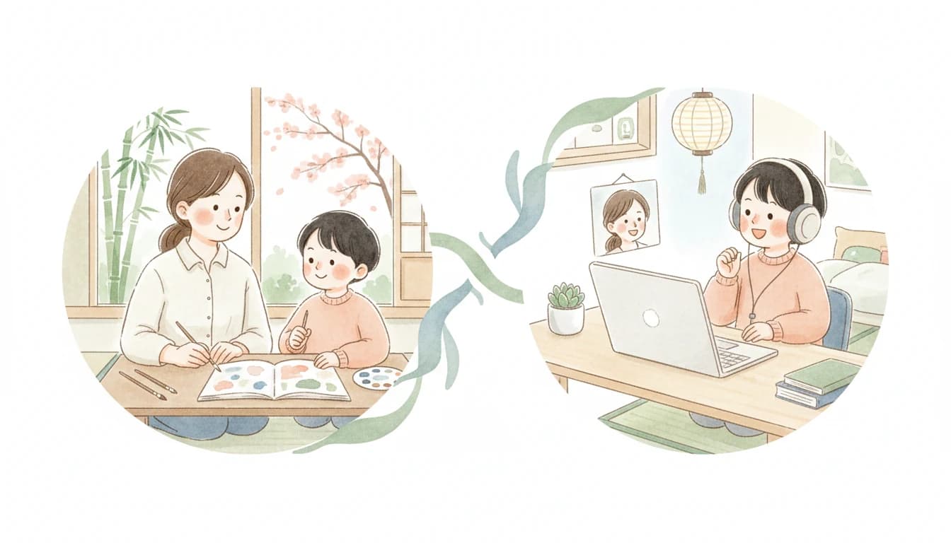 対面授業とオンライン授業の選択肢を表すイラスト