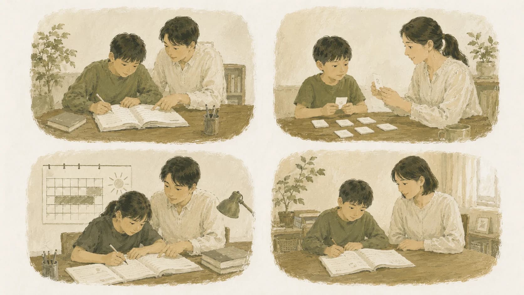 家庭教師が向く4つのケースを表すイラスト