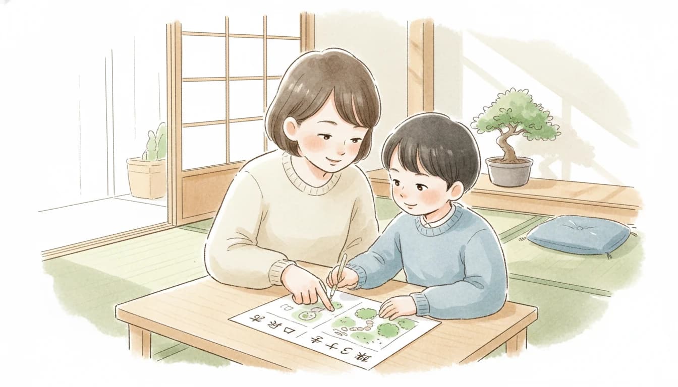 文章題をしっかり読む練習をする生徒と先生のイラスト