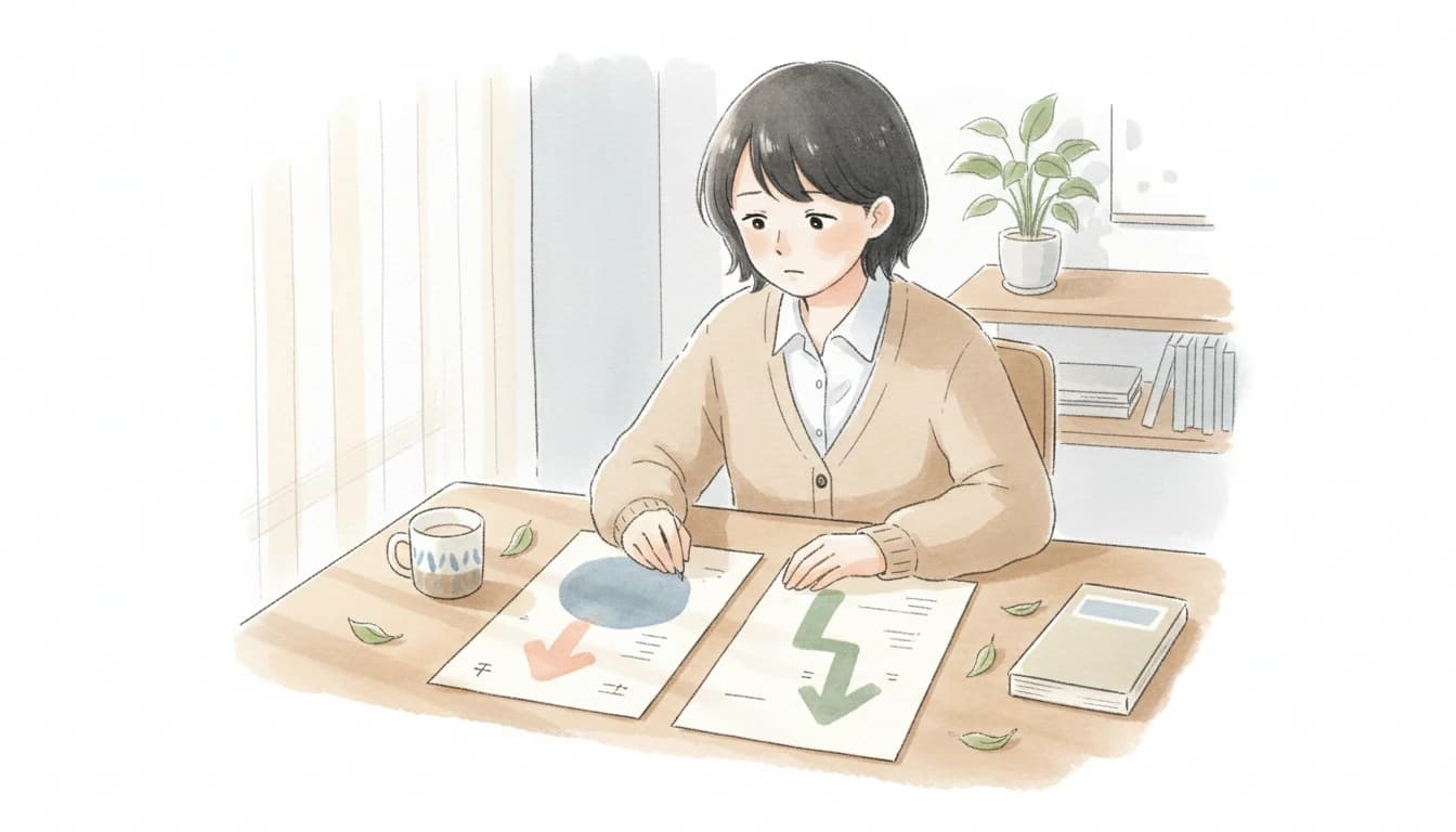 定期テストと模試の結果の差に悩む高校生のイラスト