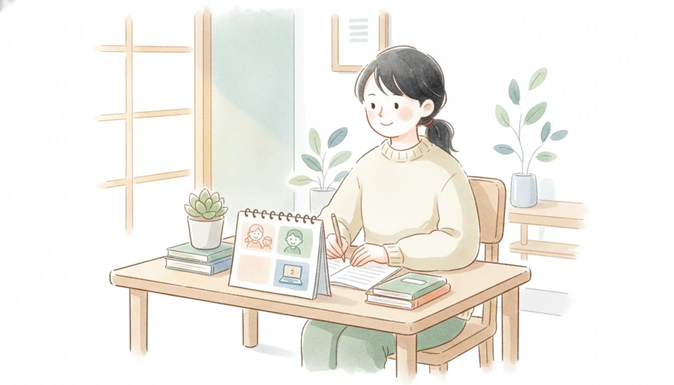週に対面とオンラインを組み合わせるハイブリッド型の学習スタイルのイラスト