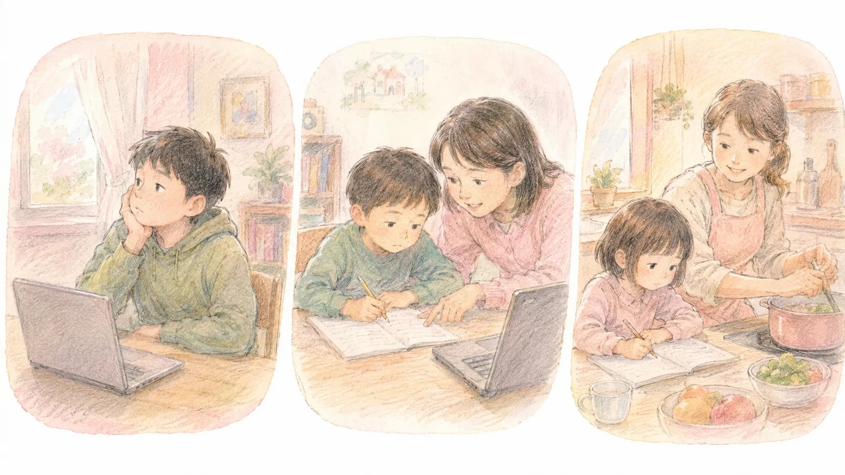オンライン家庭教師が向きにくい3つのケースを表すイラスト