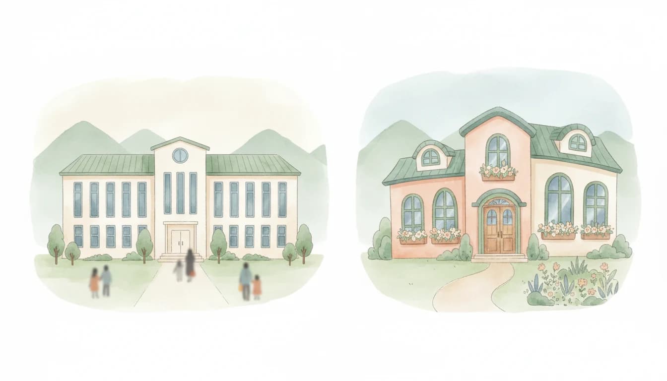 公立と私立の学校を比較するイラスト