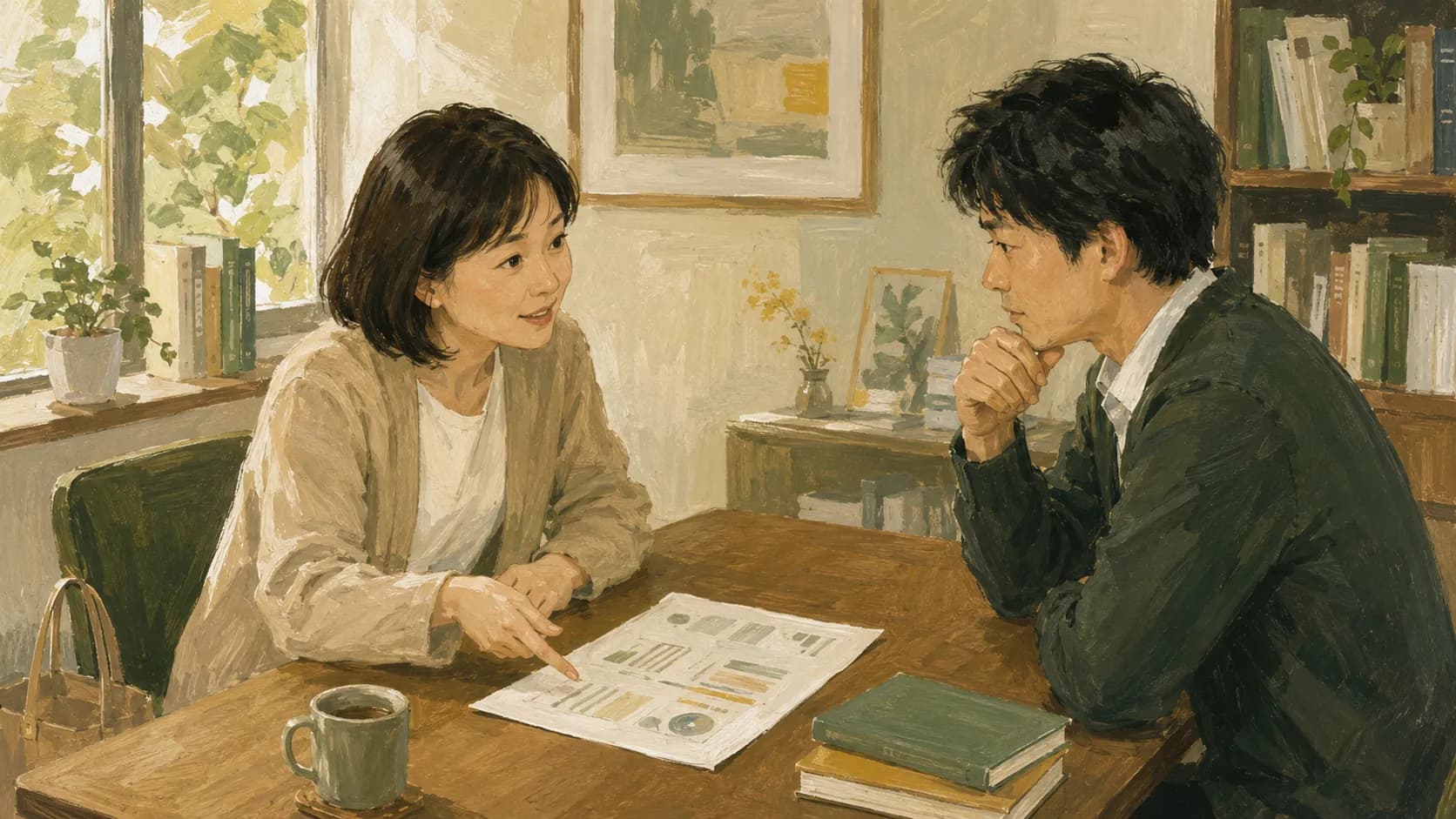 入塾面談で「定期テストは取れますよね」と尋ねる保護者のイラスト