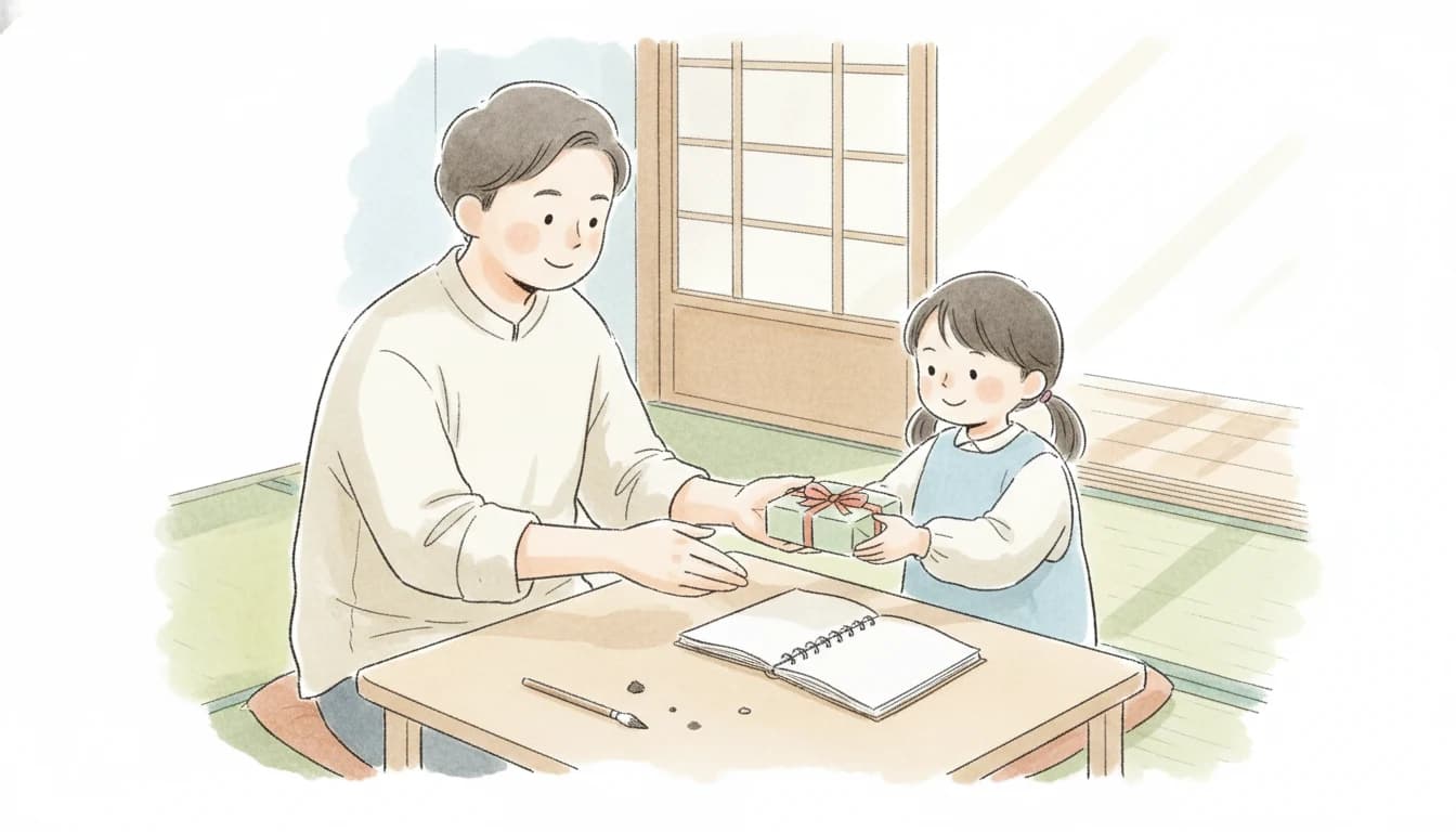 努力の過程をご褒美で評価する親子のイラスト