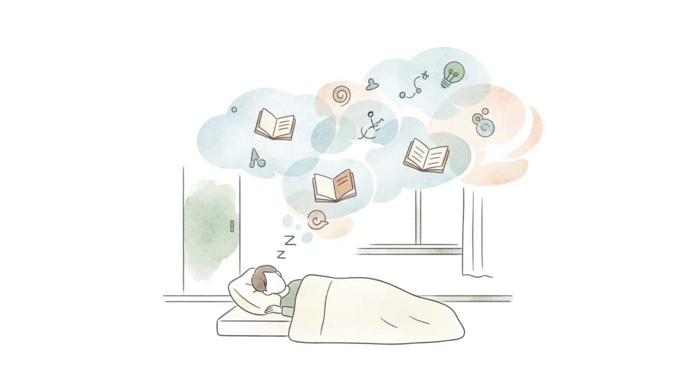睡眠中に記憶を整理する脳のイラスト