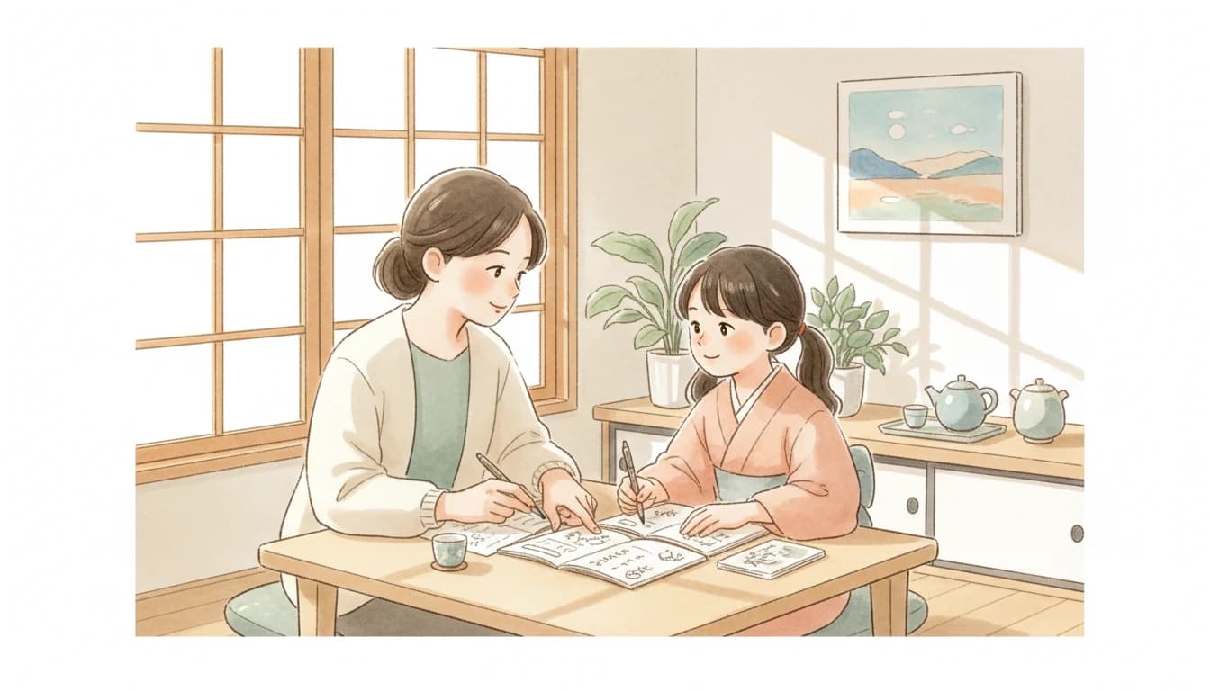 個別指導の家庭教師と生徒のイラスト