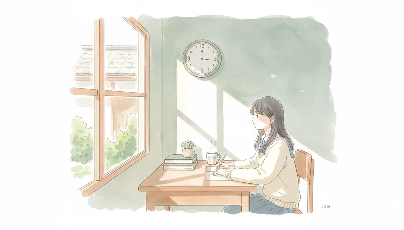 勉強を毎日同じ時間に行う中学生のイラスト