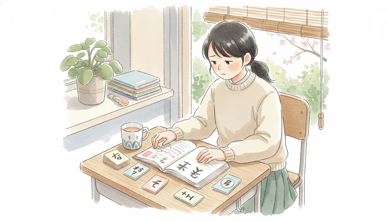 従来の暗記中心の勉強法に行き詰まる中学2年生のイラスト