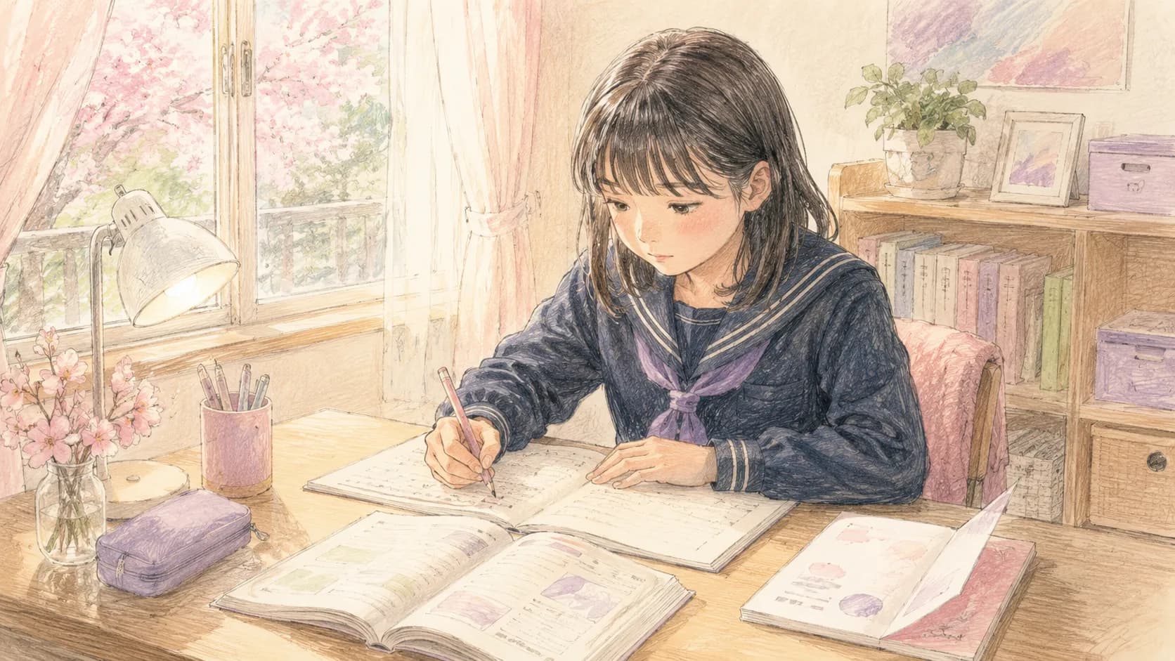 毎日勉強しているつもりの中学生のイラスト