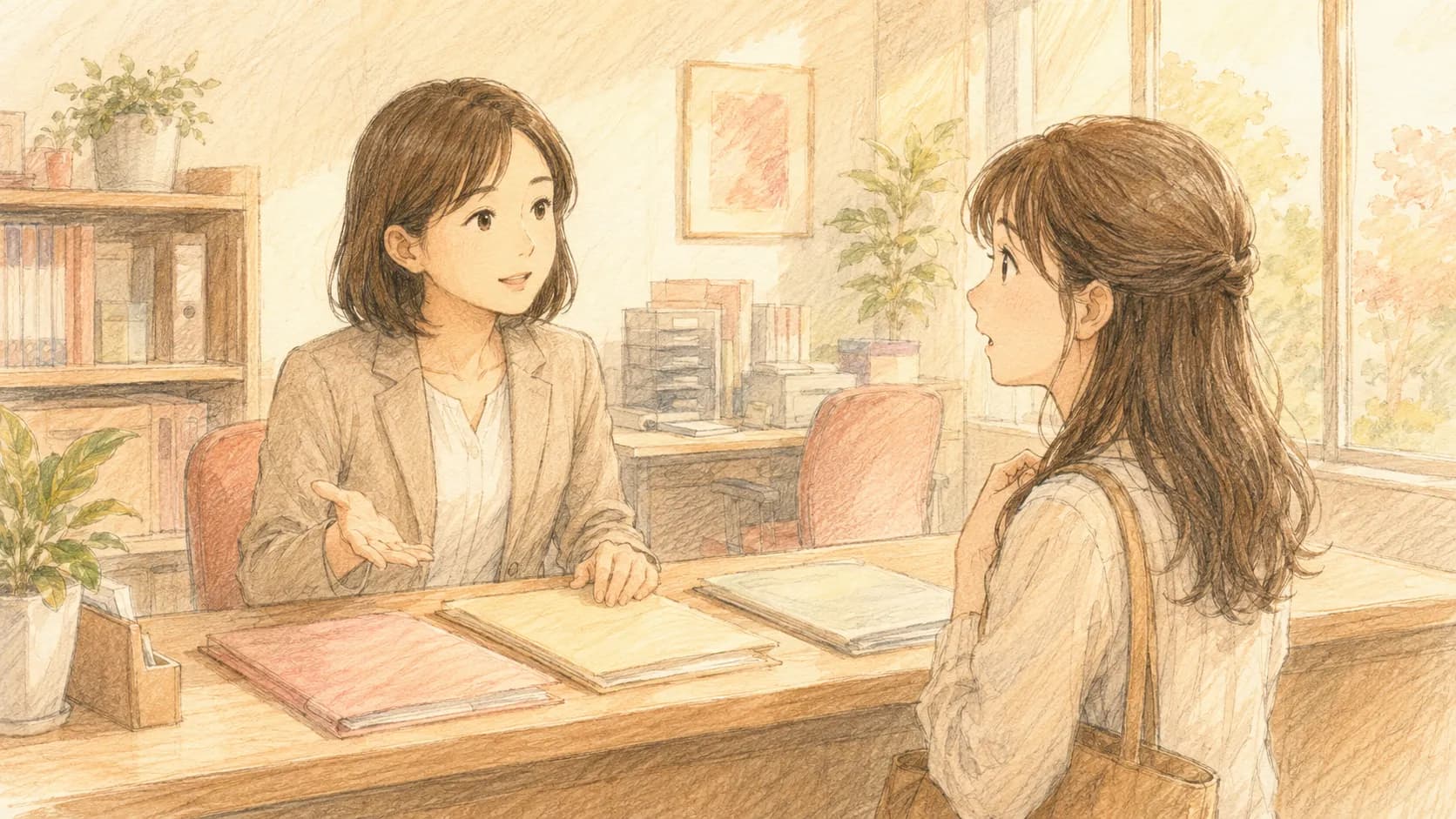 家庭教師センターで業界の本音を打ち明けられる場面のイラスト