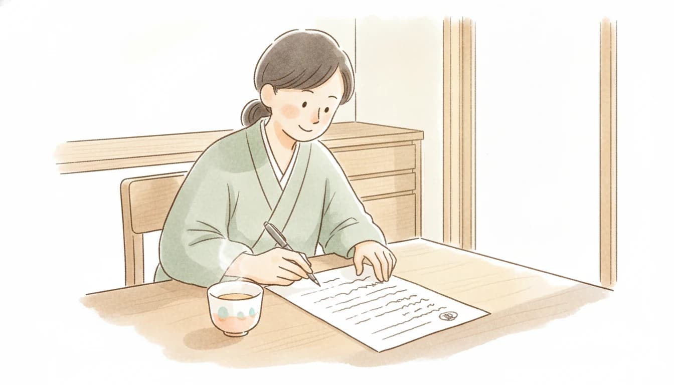 家庭教師の契約書を慎重に確認する保護者のイラスト