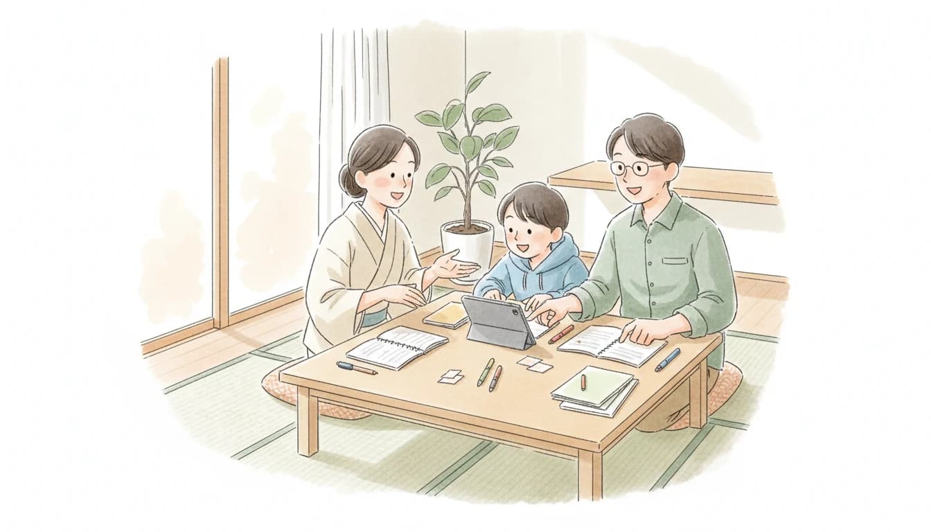 2度目で良い家庭教師と出会えた家族のイラスト