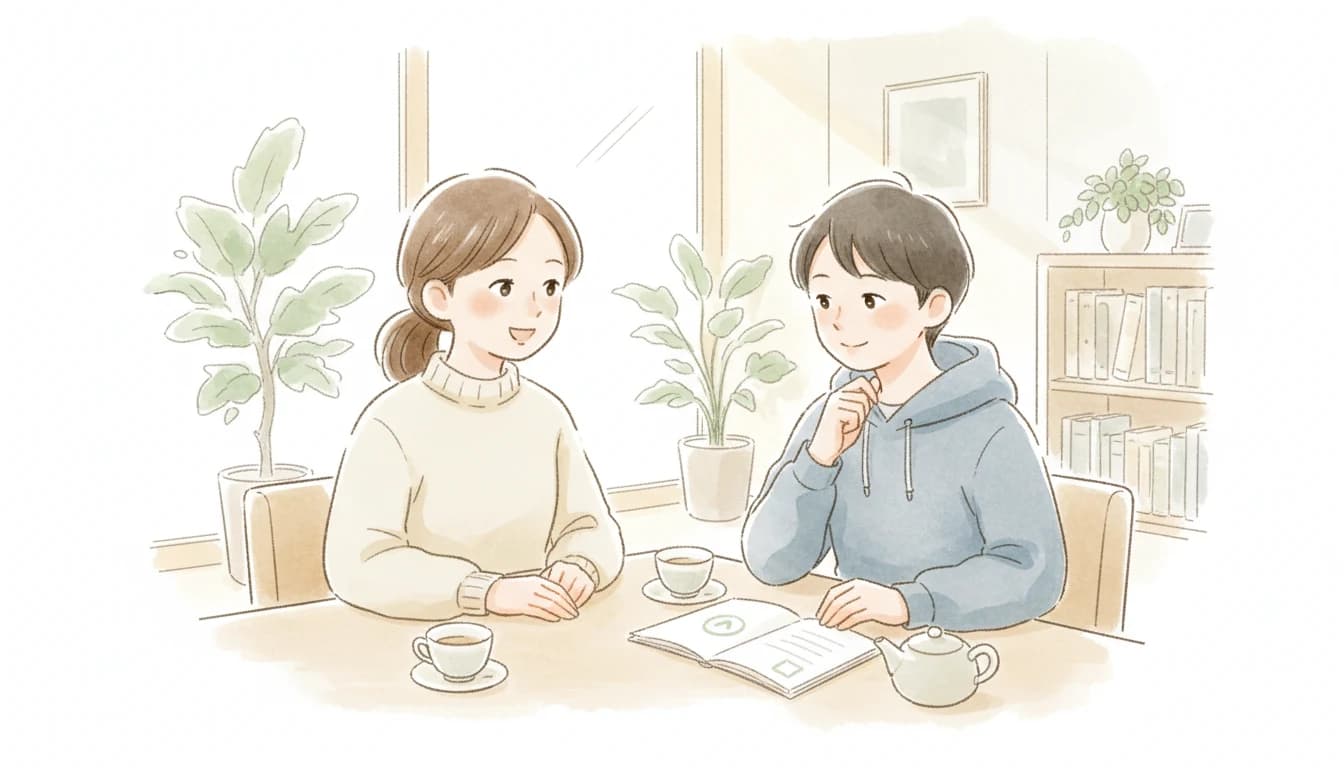 体験授業を経て家庭教師の本契約を決めた親子のイラスト