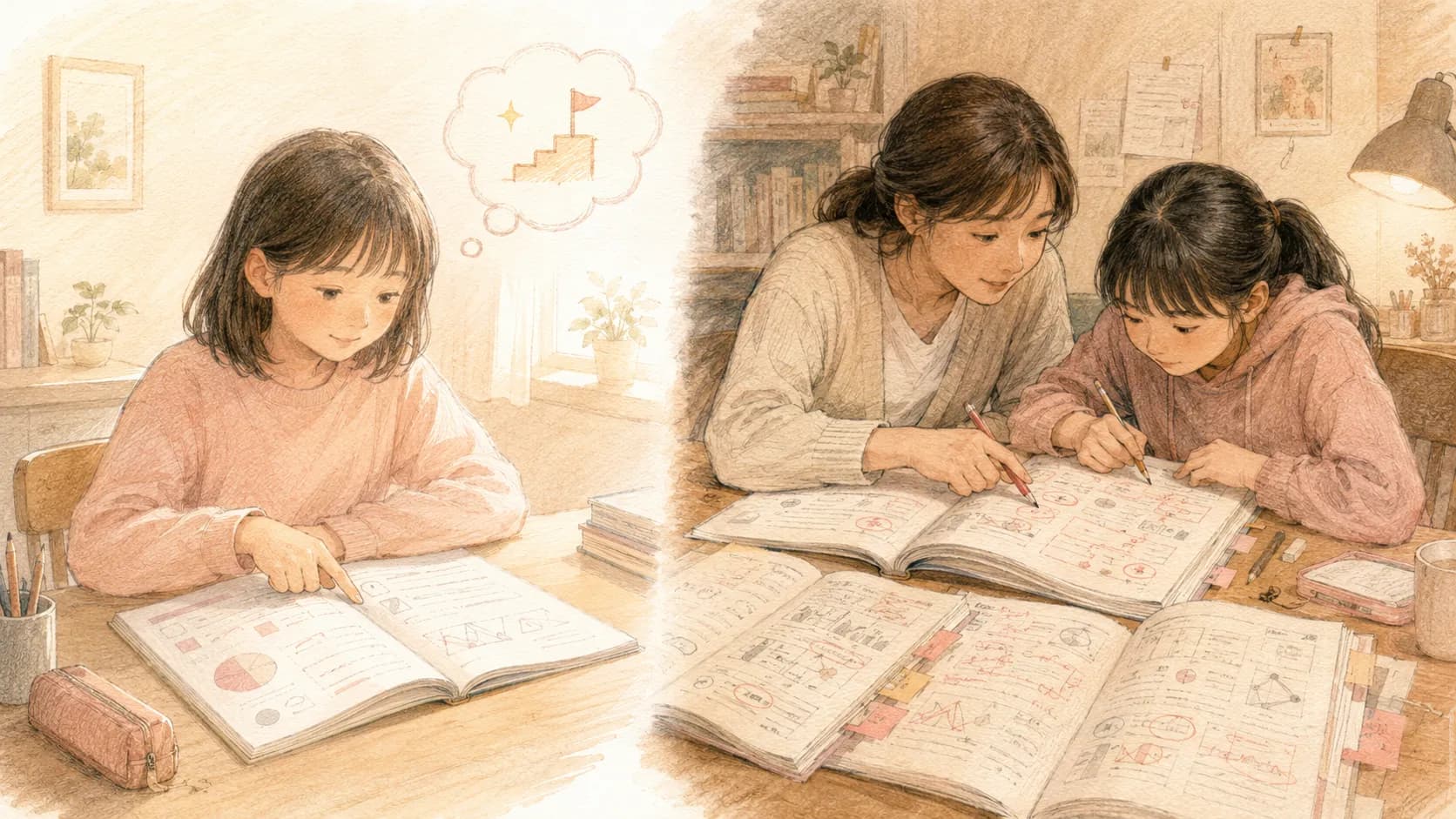 想像と現場の個別指導の景色のギャップのイラスト