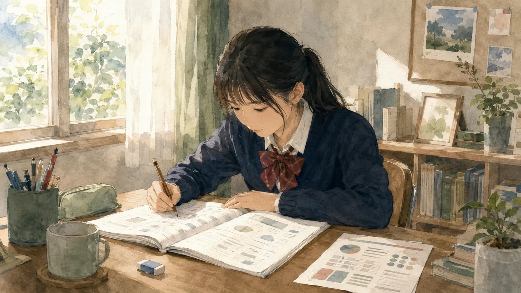 模試の結果に惑わされず勉強を続ける受験生のイラスト