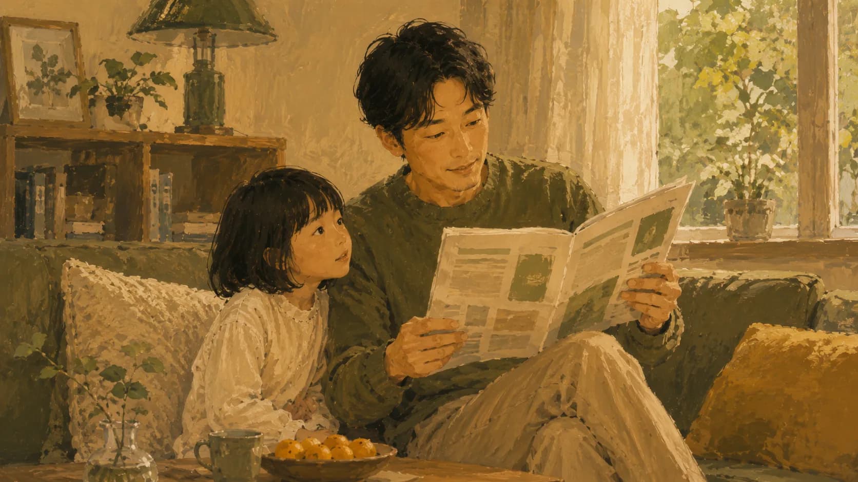 保護者が関心を持って読む姿が子の関心を育てるイラスト