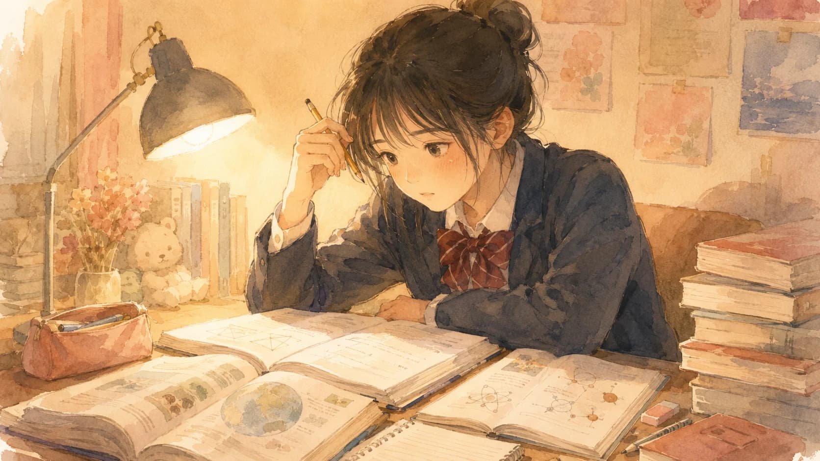 高校の学習量に向き合う高1の生徒のイラスト