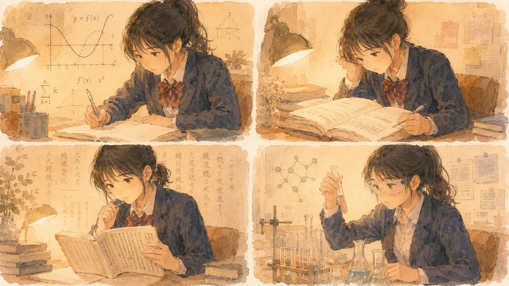 高1で立ちはだかる教科別の壁を表すイラスト