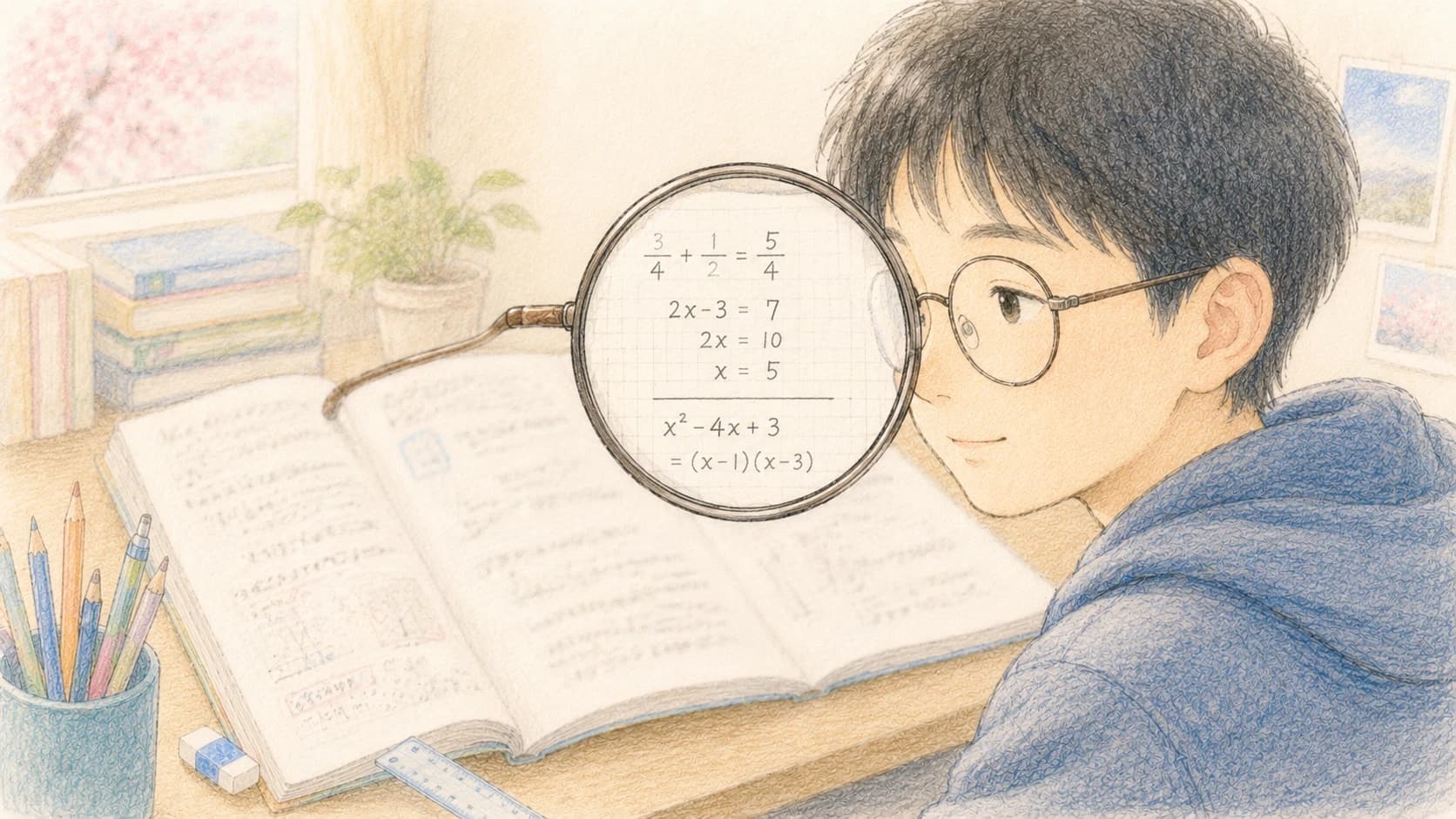計算力が数学全体を「見るためのメガネ」になることを表すイラスト