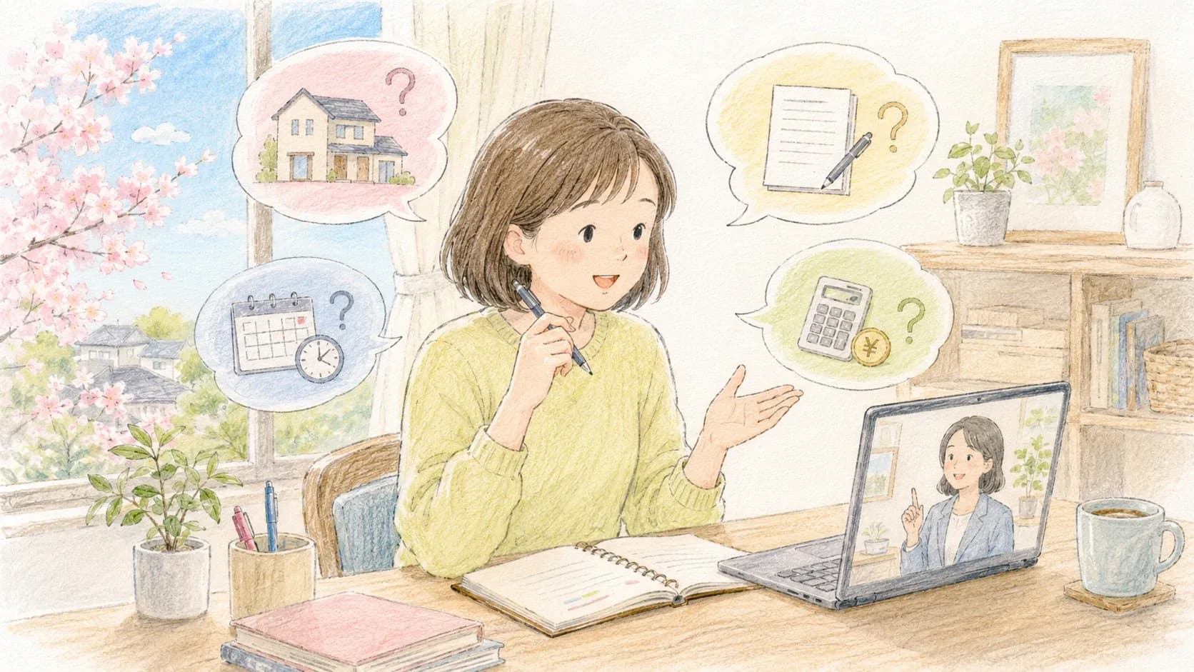 契約前に疑問点を確認する保護者のイラスト