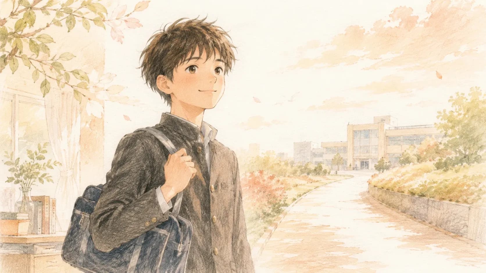 高校受験に自信を持って向かう中学生のイラスト