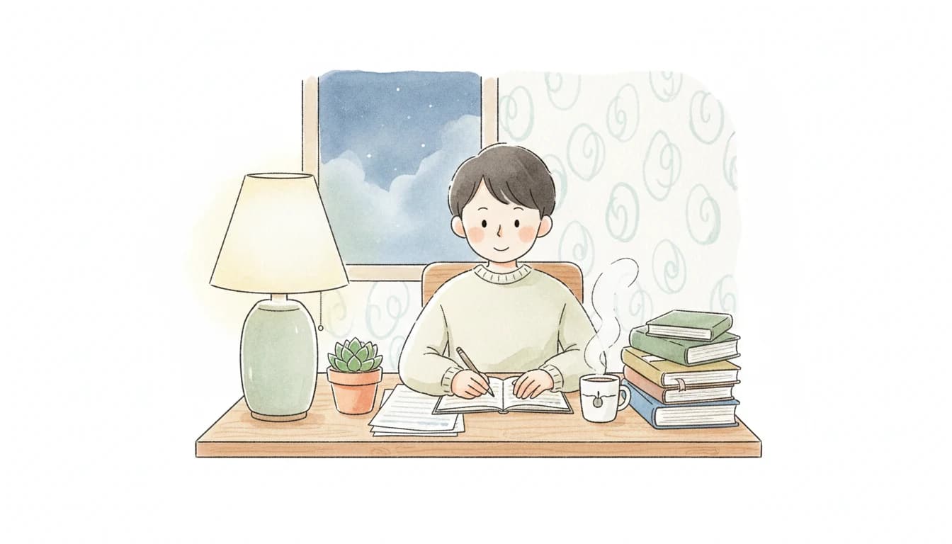 勉強の習慣が定着した中学生の学習風景のイラスト
